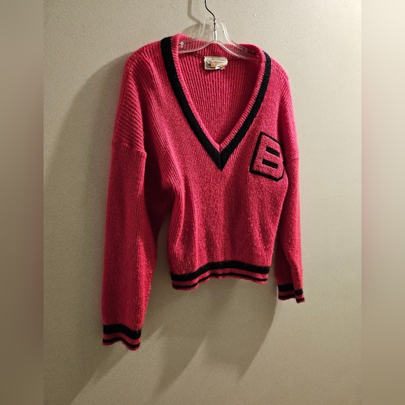 Vintage Junior Bazaar Burnt Pink Deep V-Neck Crewneck Sweater | Size Medium - Picture 3 of 13